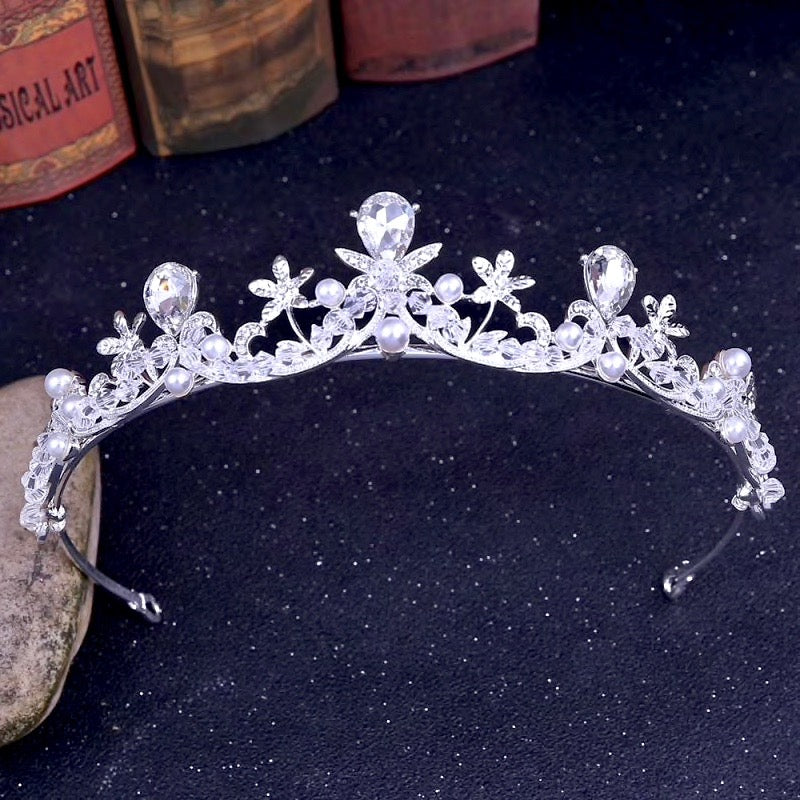 Edith - Wedding Pearl and Cubic Zirconia Tiara - Available in Silver and Gold