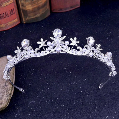 Edith - Wedding Pearl and Cubic Zirconia Tiara - Available in Silver and Gold