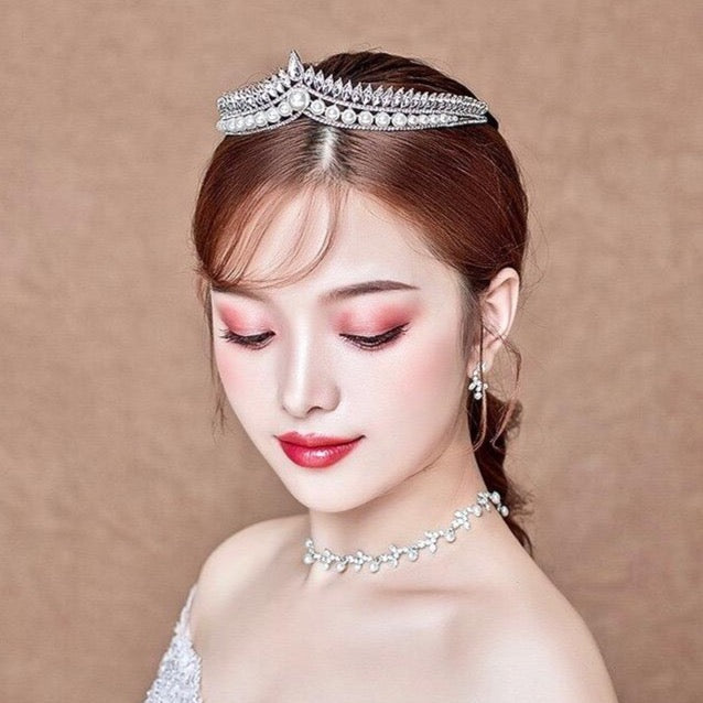 Rianna - Pearl and Cubic Zirconia Bridal Tiara - Available in Silver and Gold