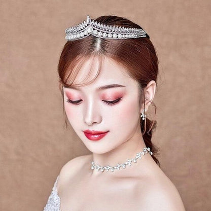 Rianna - Pearl and Cubic Zirconia Bridal Tiara - Available in Silver and Gold