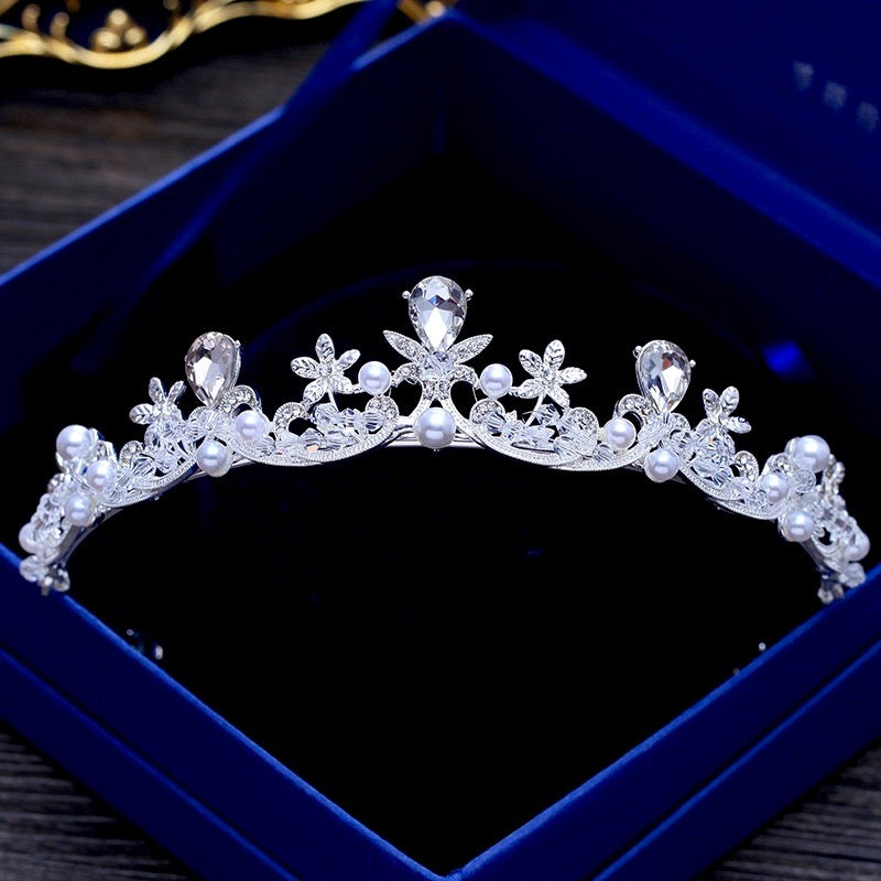 Edith - Wedding Pearl and Cubic Zirconia Tiara - Available in Silver and Gold