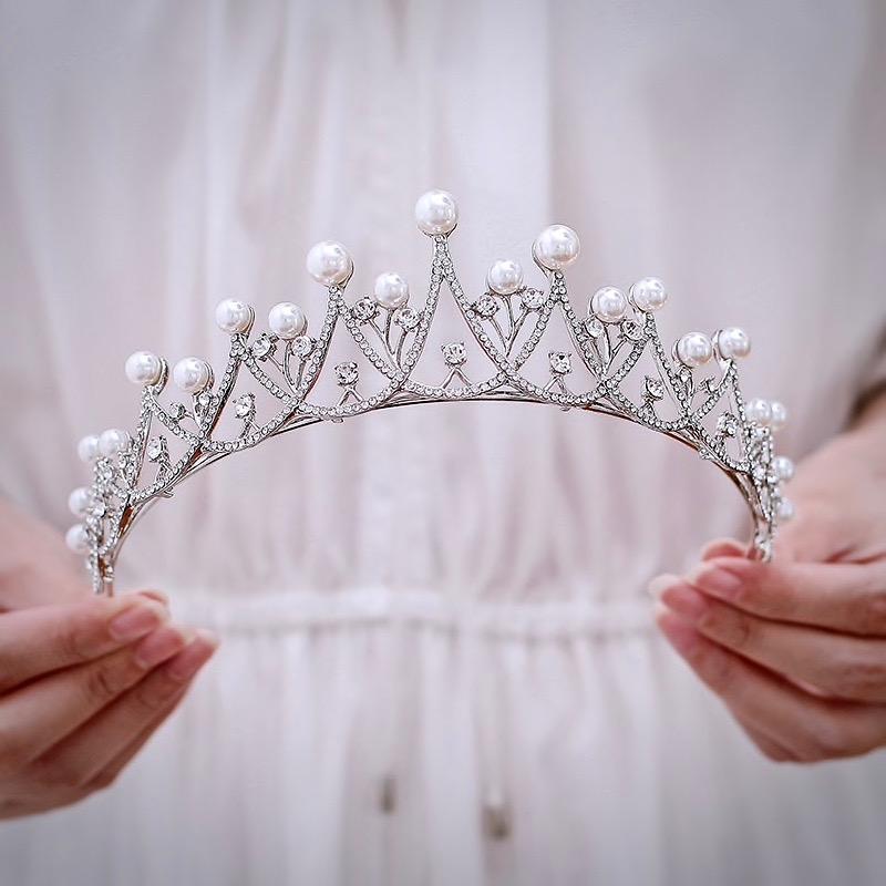 Irene - Silver Pearl and Cubic Zirconia Bridal Tiara