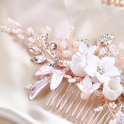 Dawn - Pearl and Crystal Bridal Hair Comb - Available in Silver, Rose Gold and Yellow Gold
