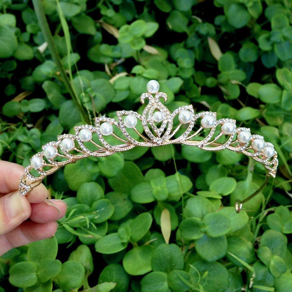 Tracy - Wedding Pearl and Cubic Zirconia Tiara - Available in Silver and Rose Gold