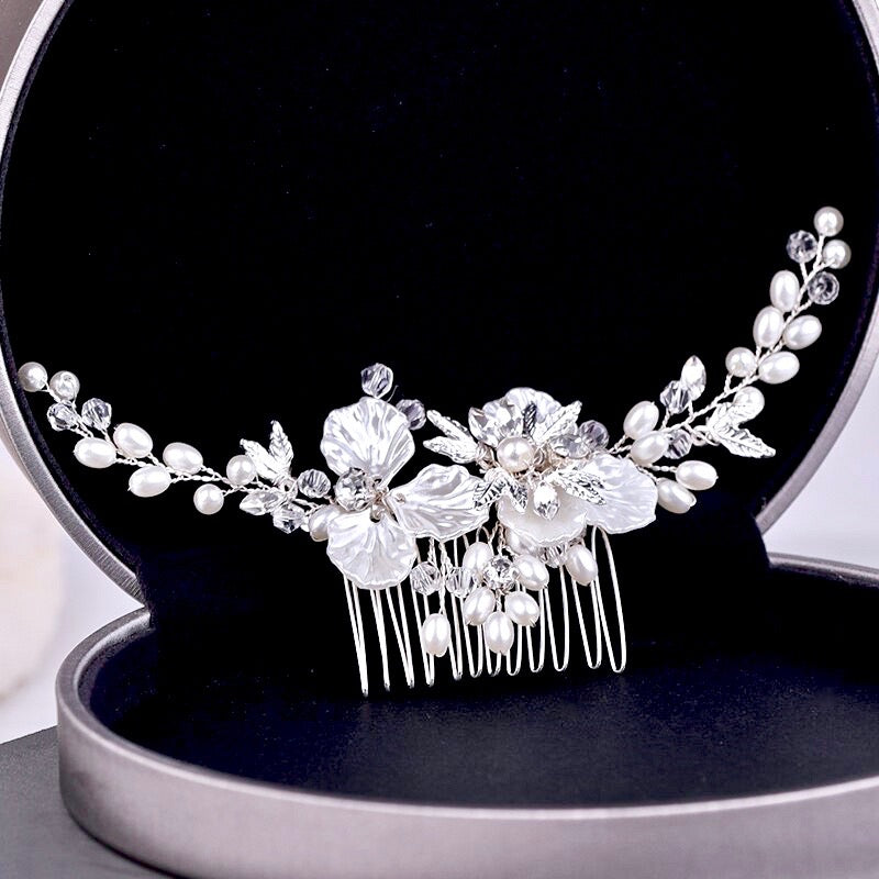 Alexandra - Pearl and Crystal Bridal Hair Comb - Available in Gold and Silver