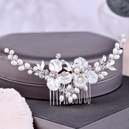 Alexandra - Pearl and Crystal Bridal Hair Comb - Available in Gold and Silver