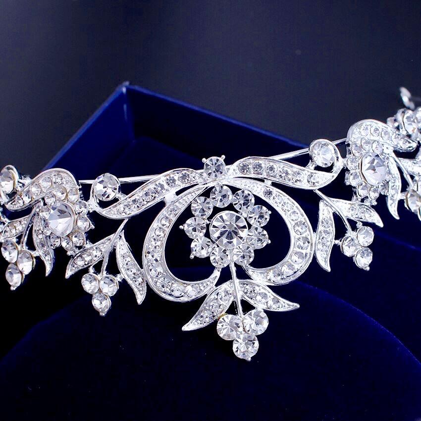 Nicolette - Rhinestone Bridal Tiara - Available in Silver, Yellow Gold and Rose Gold