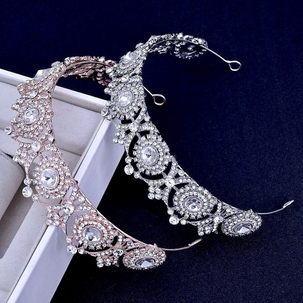 "Donatella" - Rhinestone Bridal Tiara - Available in Rose Gold and Silver
