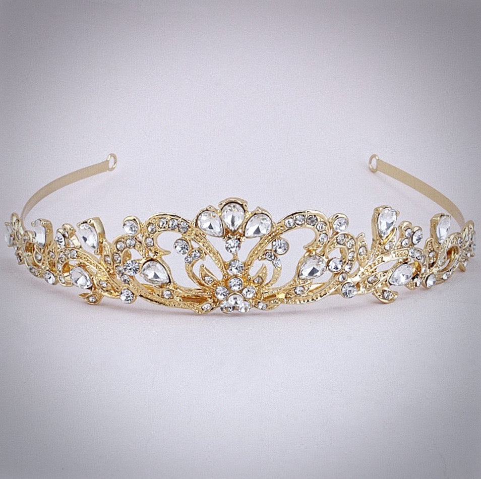 "Chantelle" - Rhinestone Bridal Tiara - Available in Silver and Yellow Gold