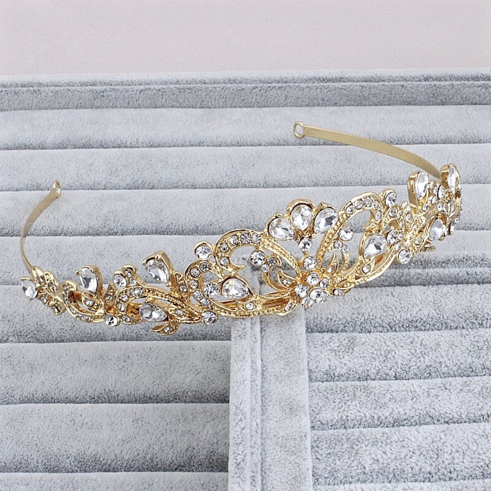 "Chantelle" - Rhinestone Bridal Tiara - Available in Silver and Yellow Gold