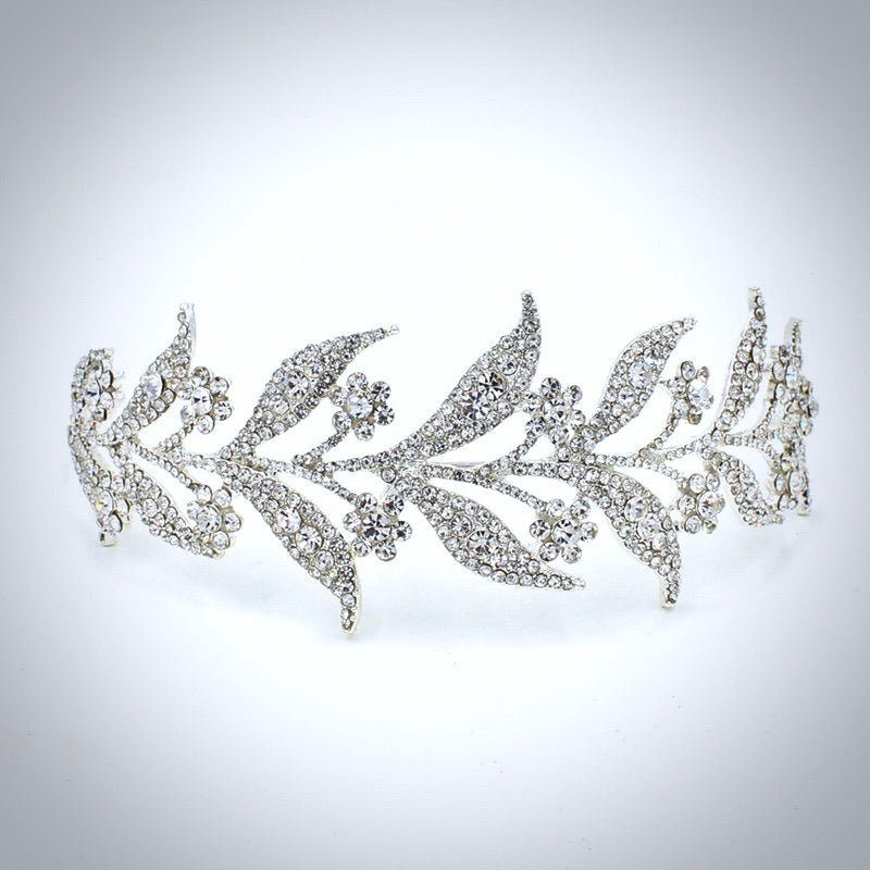 Lady Mary - Micro-Pave Crystal Bridal Half Tiara Headband - Available in Silver, Rose Gold and Yellow Gold