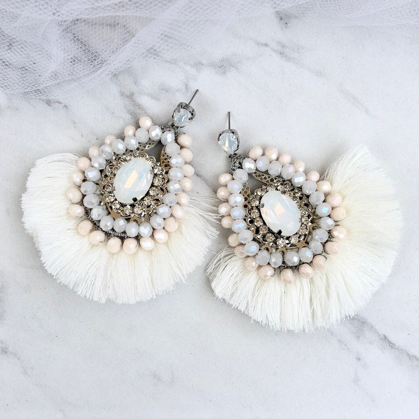 "Justyna" - Opal Bridal Tassel Earrings