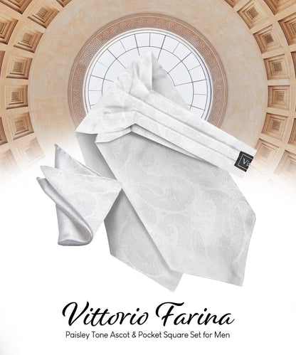 Vittorio Farina Men's Solid Satin Ascot & Pocket Square