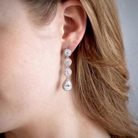 Zoe - Cubic Zirconia Bridal Earrings - Available in Rose Gold, Silver and Yellow Gold