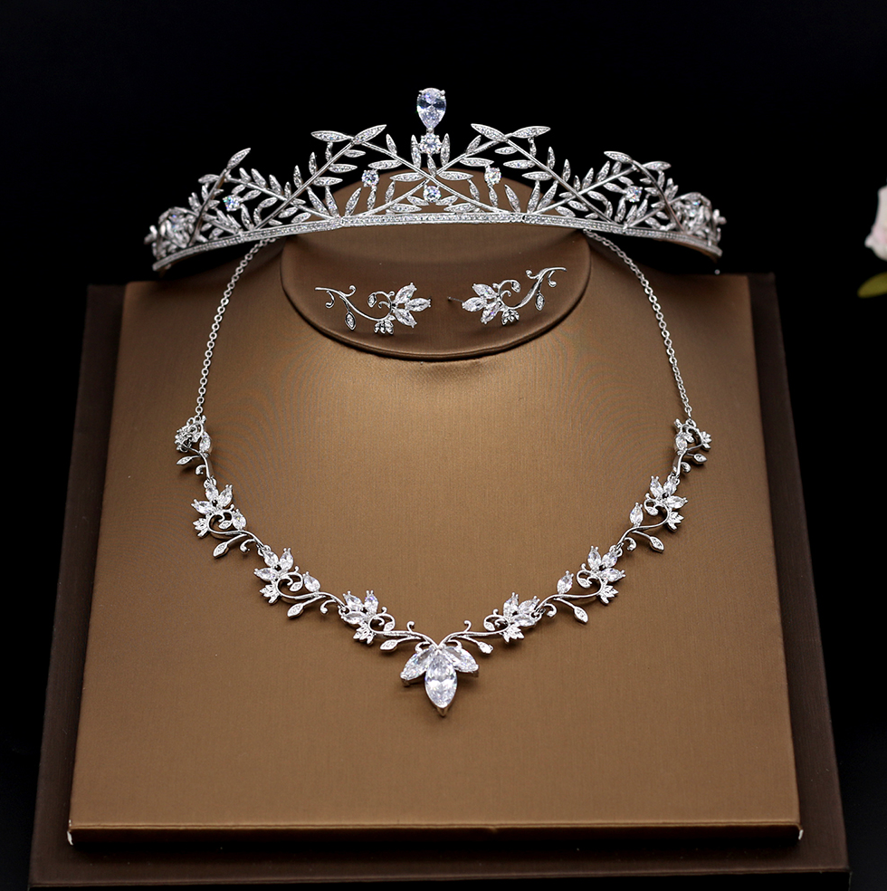 Julia - Silver Cubic Zirconia Bridal 3-Piece Jewelry Set With Tiara