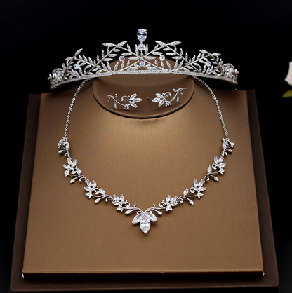 Julia - Silver Cubic Zirconia Bridal 3-Piece Jewelry Set With Tiara