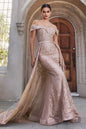 Sequin Lace Off The Shoulder Gown With Overskirt