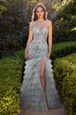 One Shoulder Embellished Layered Tulle Mermaid Gown