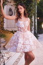 Short Sequin Floral Print A-Line Dress