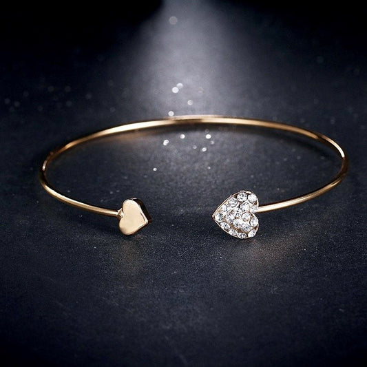 Vivian - Delicate Heart Bangle Bracelet - Available in Silver and Rose Gold