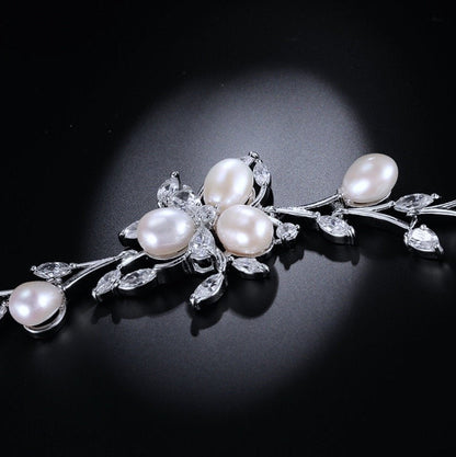 Anna - Freshwater Pearl and Cubic Zirconia Bridal Bracelet - Available in Silver, Rose Gold and Yellow Gold