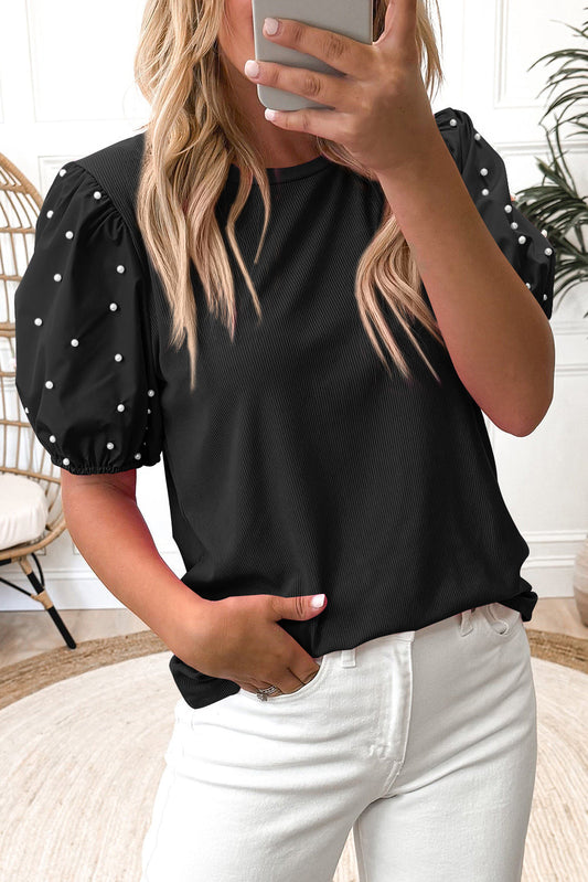 Black Pearl Puff Sleeve Top