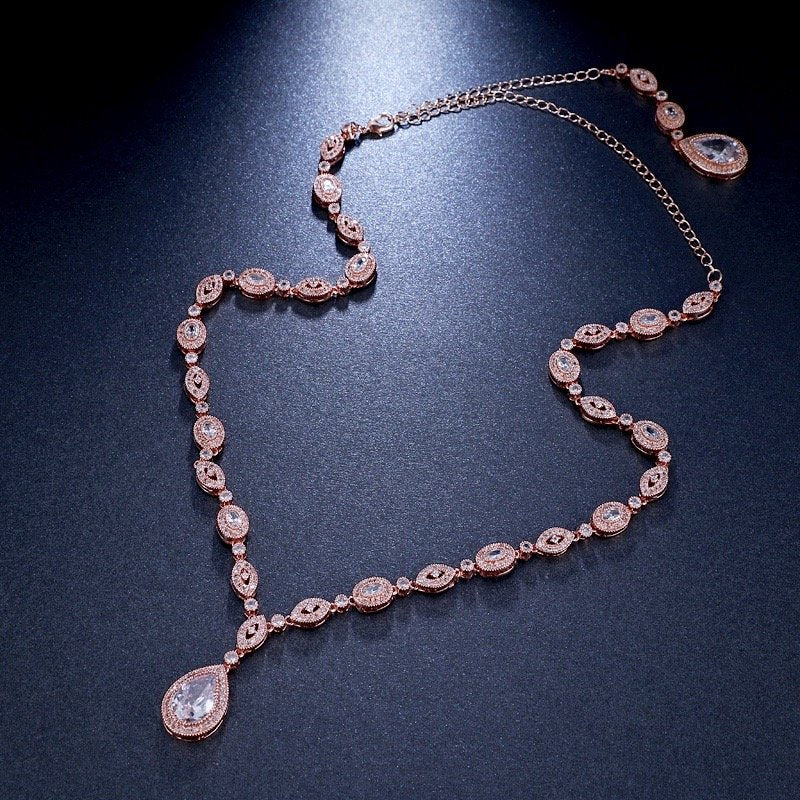 Alexa - Cubic Zirconia Bridal Backdrop Necklace - Available in Silver and Rose Gold