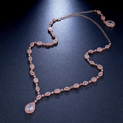 Alexa - Cubic Zirconia Bridal Backdrop Necklace - Available in Silver and Rose Gold