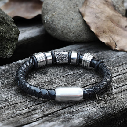 AG Woven Stainless Steel Leather Masonic Bracelet