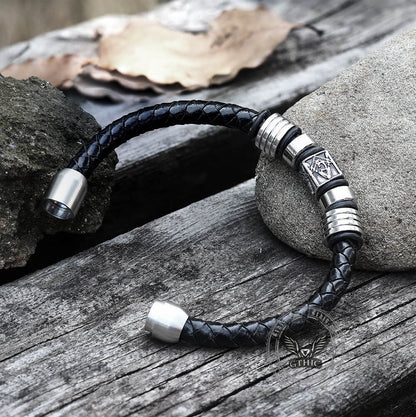 AG Woven Stainless Steel Leather Masonic Bracelet