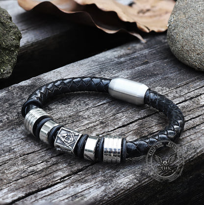 AG Woven Stainless Steel Leather Masonic Bracelet
