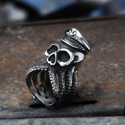 Anchor Octopus Skull Ring