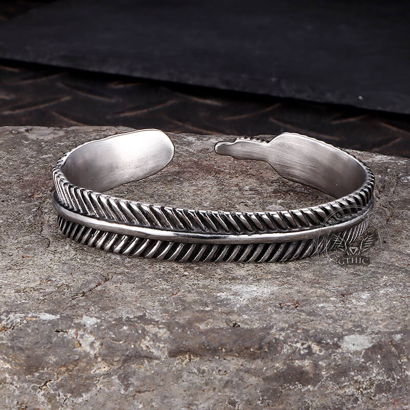 Angel Feather Gem Stainless Steel Open Bracelet