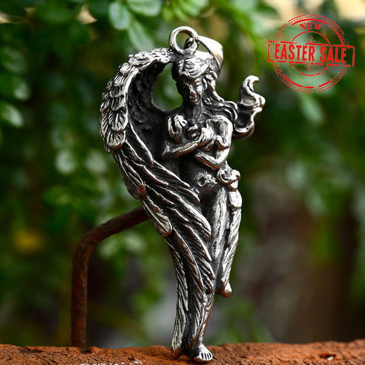 Angel Wing Mother Mary Stainless Steel Pendant