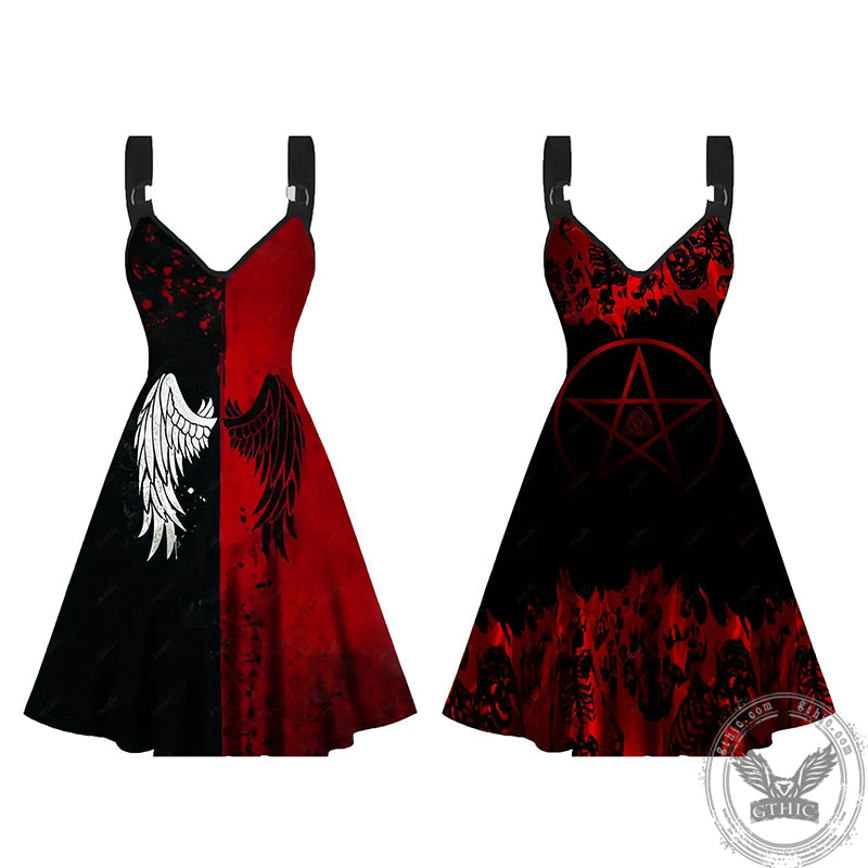 Angel Wings Pentagram Sleeveless Gothic Dress