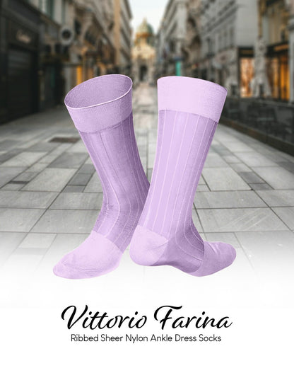 Vittorio Farina Men's Ribbed Shear Nylon Anklet Dress Socks