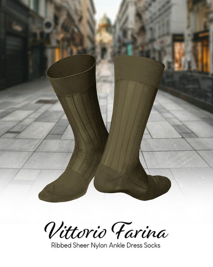 Vittorio Farina Men's Ribbed Shear Nylon Anklet Dress Socks