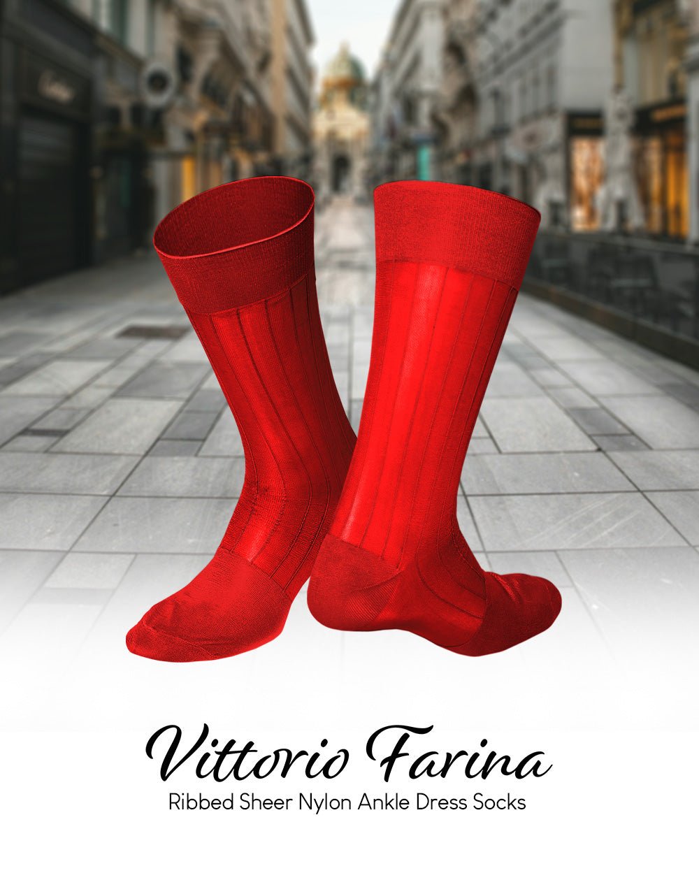 Vittorio Farina Men's Ribbed Shear Nylon Anklet Dress Socks