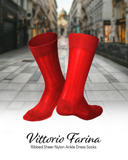 Vittorio Farina Men's Ribbed Shear Nylon Anklet Dress Socks