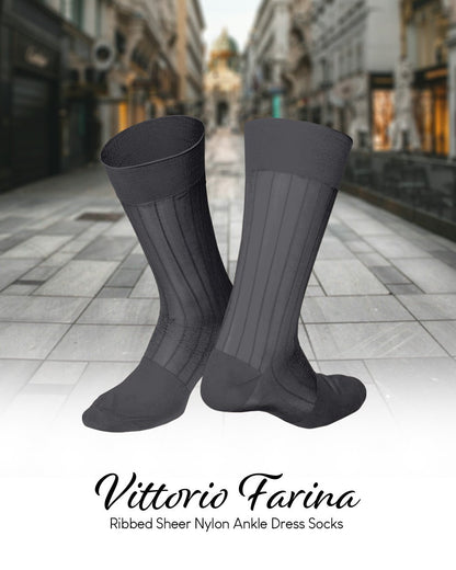 Vittorio Farina Men's Ribbed Shear Nylon Anklet Dress Socks