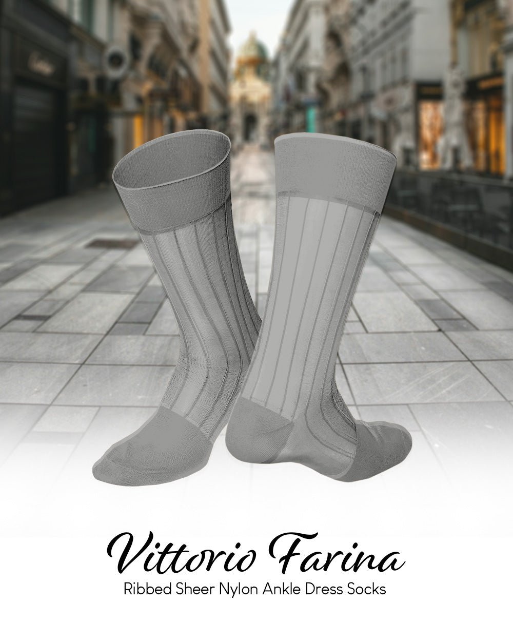 Vittorio Farina Men's Ribbed Shear Nylon Anklet Dress Socks