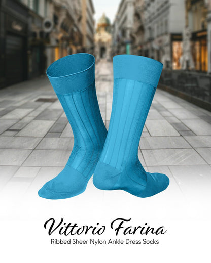 Vittorio Farina Men's Ribbed Shear Nylon Anklet Dress Socks
