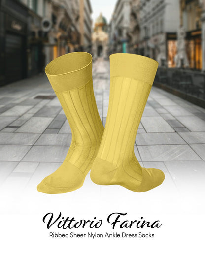 Vittorio Farina Men's Ribbed Shear Nylon Anklet Dress Socks