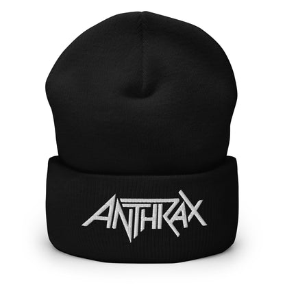 Anthrax - White on Black Cuffed HD Embroidered Beanie