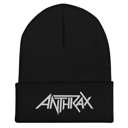 Anthrax - White on Black Cuffed HD Embroidered Beanie