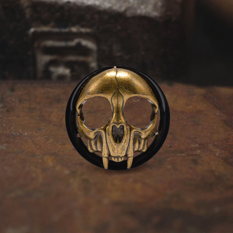 Antique Gold Skull Stainless Steel Ear Gauges
