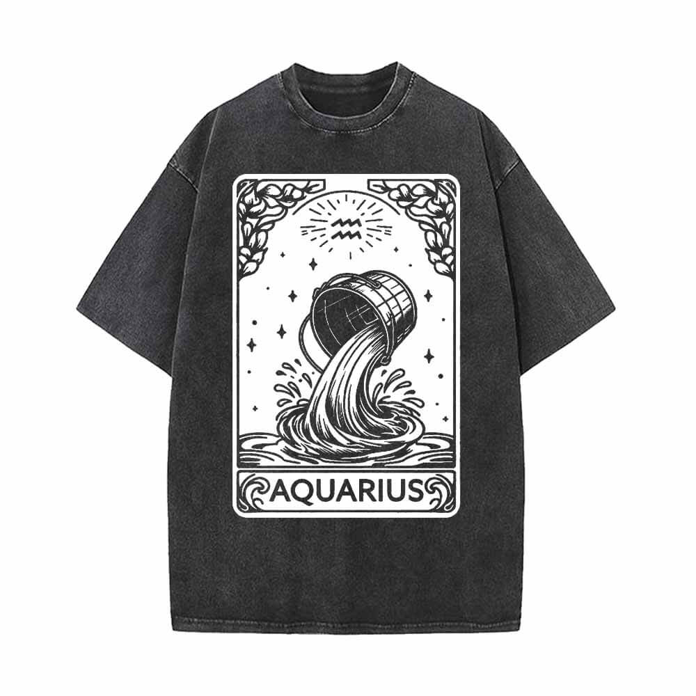 Aquarius Tarot Card Horoscope Vintage Washed T-shirt