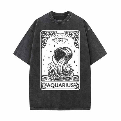 Aquarius Tarot Card Horoscope Vintage Washed T-shirt