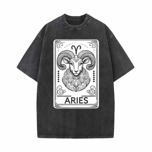 Aries Tarot Card Horoscope Vintage Washed T-shirt