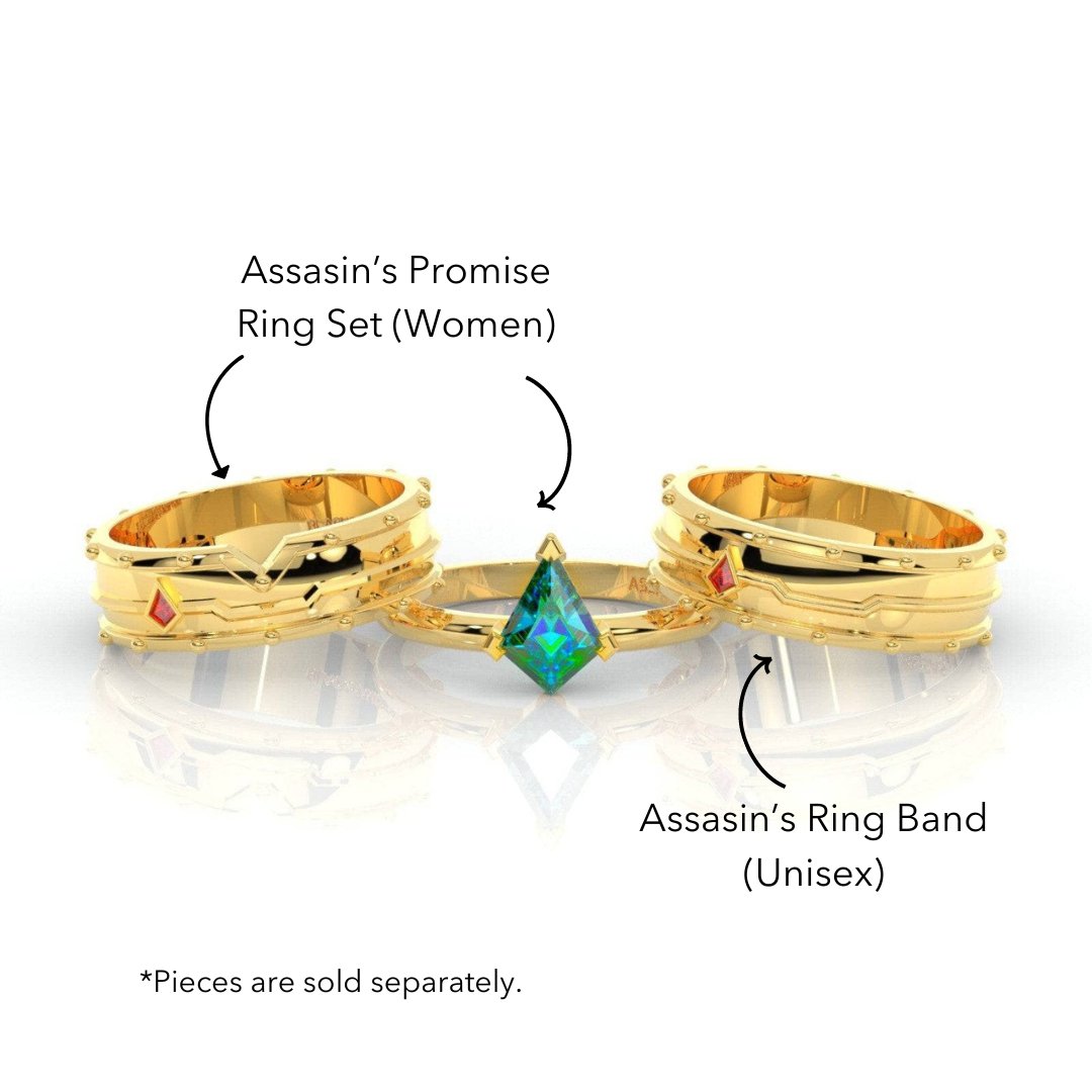 Assasin's Promise Ring Set (Women)- 14k Yellow Gold Video Game Inspired Rings